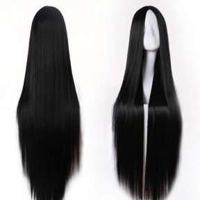 Косплей парик черный 100см без челки / Black cosplay wig